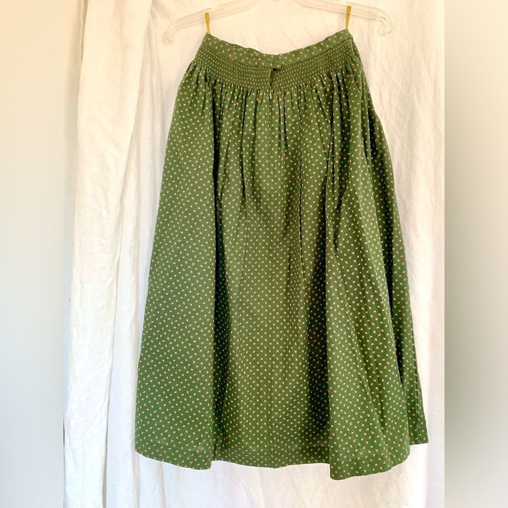 Vintage Green Austrian Midi Skirt, 26 waist